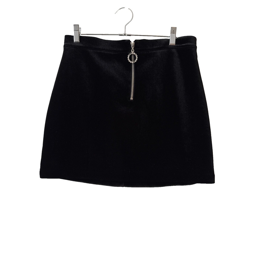 H&M Divided Black Velvet Rhinestone Front Zipper Mini Skirt M Y2K Goth Punk 90s